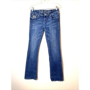 L.A. Idol USA Bootcut Jeans Size 30x34 Embellished Flap Pockets Low Rise Blue